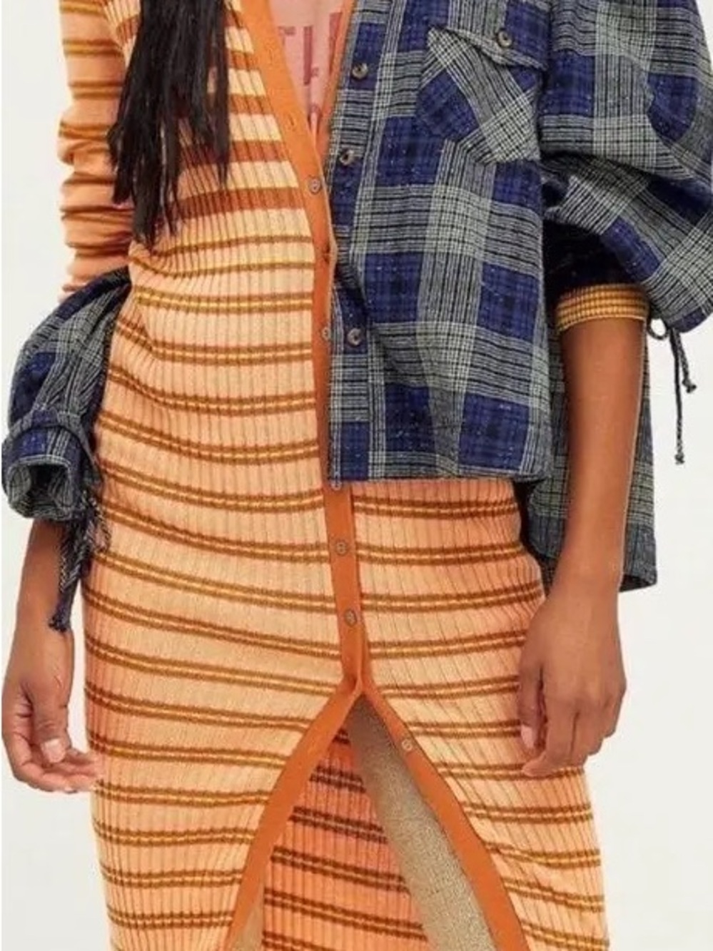 Free People Clear Skies Cardi Dress Ribbed Stripe Button Front Midi Size Small - Picture 2 of 8